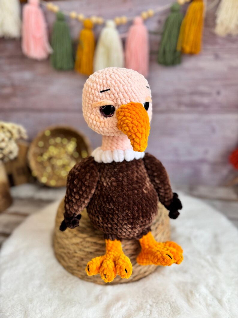 Crochet Vulture Plush, Amigurumi Vulture, Gothic Bird Decor, Funny Scavenger Bird, Wildlife Gift, Bird Lover Gift