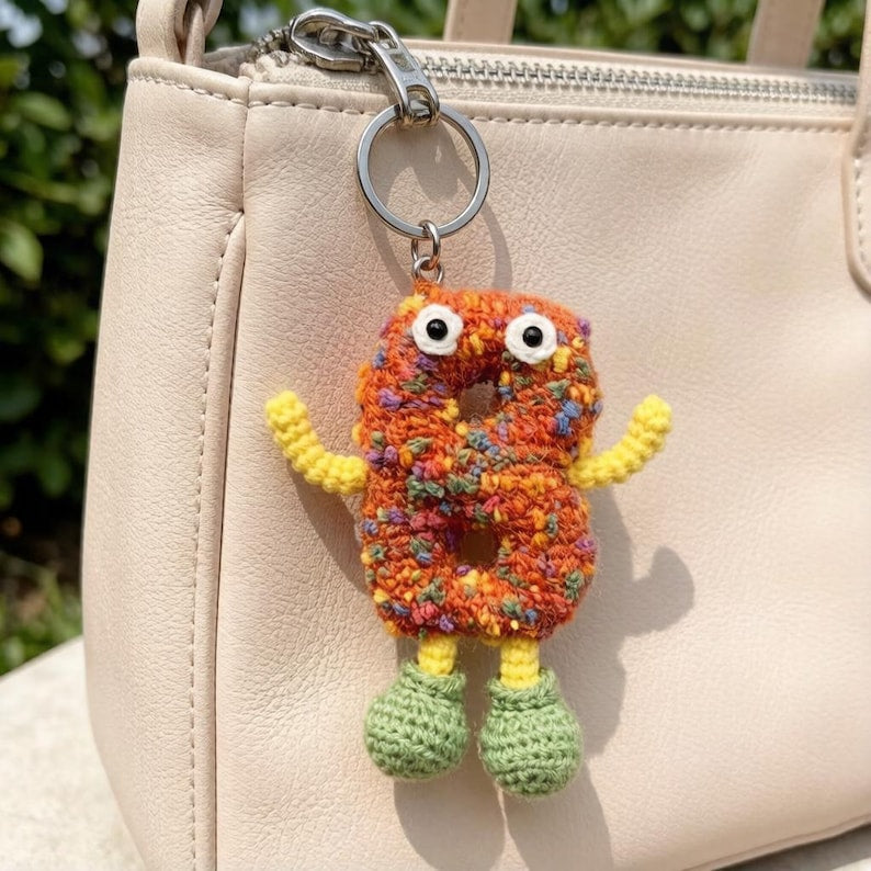 Handwrought Alphabet B Trinket, Inventive Purse Embellishment, Gathering Memento, Multicolored Yarn Sculptures, Christmas Holiday Goods