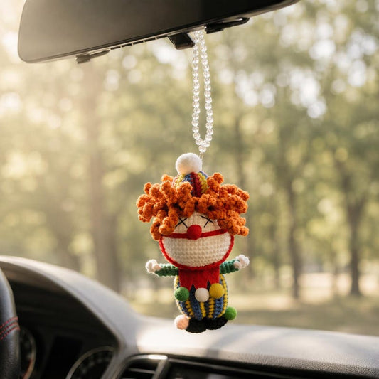 Crochet Carnival Clown Car Mirror Hanging, Halloween Car Rearview Ornament, Cute Car Hanging Accessories, Car Rear View Mirror Accessories