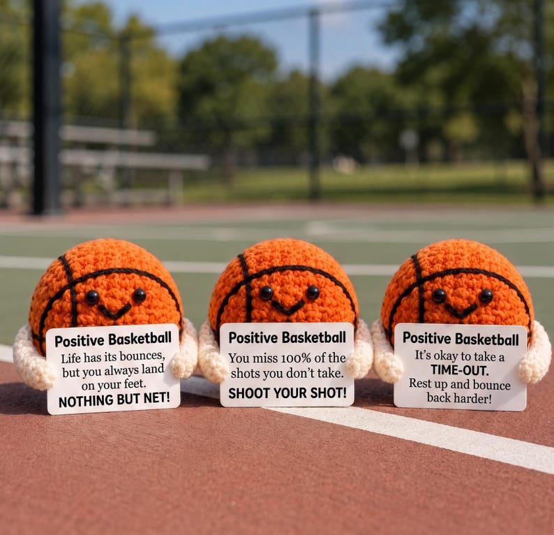 Handmade Positive Basketball, Emotional Support Basketball Crochet, Funny Basketball Player Coach Gift, Desk Decor