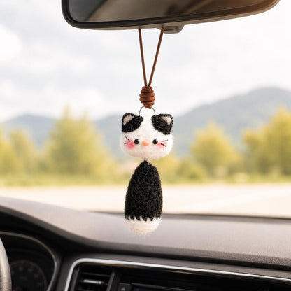 Crochet Cat Rearview Mirror Charm, Fluffy Kitten Car Hanging Accessories, Kawaii Anime Car Accessories for Women/Teen, Rearview Mirror Decor