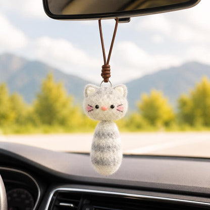 Crochet Cat Rearview Mirror Charm, Fluffy Kitten Car Hanging Accessories, Kawaii Anime Car Accessories for Women/Teen, Rearview Mirror Decor