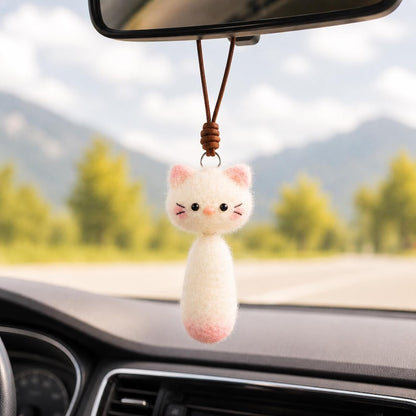 Crochet Cat Rearview Mirror Charm, Fluffy Kitten Car Hanging Accessories, Kawaii Anime Car Accessories for Women/Teen, Rearview Mirror Decor