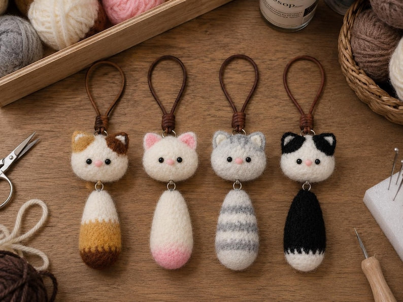 Crochet Cat Rearview Mirror Charm, Fluffy Kitten Car Hanging Accessories, Kawaii Anime Car Accessories for Women/Teen, Rearview Mirror Decor
