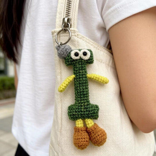 Artisan crochet capital I figurine charm, paired monogram dangling trinkets, keyring ornamental accents, Yuletide carry embellishments