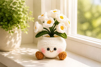 Crochet Flower Pot Handmade – Forget-Me-Not Amigurumi Decor, Cute Cozy Gift for Best Friend or Mom
