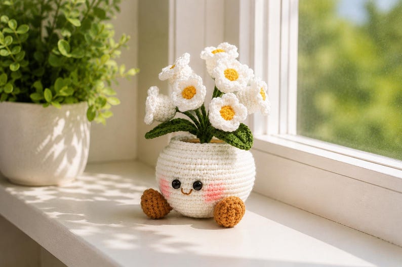 Crochet Flower Pot Handmade – Forget-Me-Not Amigurumi Decor, Cute Cozy Gift for Best Friend or Mom