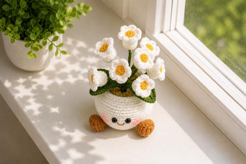 Crochet Flower Pot Handmade – Forget-Me-Not Amigurumi Decor, Cute Cozy Gift for Best Friend or Mom