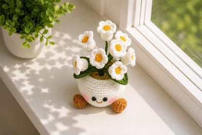 Crochet Flower Pot Handmade – Forget-Me-Not Amigurumi Decor, Cute Cozy Gift for Best Friend or Mom