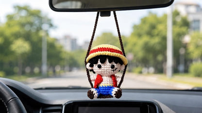 Crochet Green Swordsman Car Hanging | Handmade Anime Pirate Crew Amigurumi, Rearview Mirror Charm