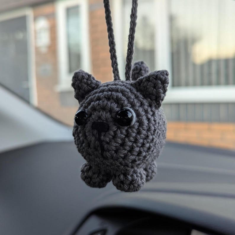 Crochet Cat Car Charm | Cat Plush Rearview Mirror Hanger