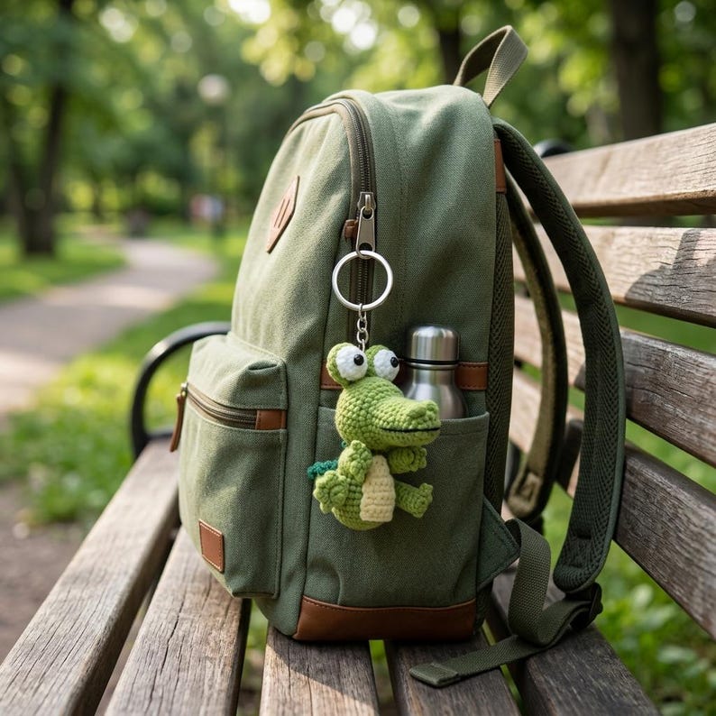 Cute Crochet Alligator Keychain, Amigurumi Crocodile Charm, Handmade Green Reptile Keyring, Kawaii Animal Bag Charm, Cute Gift Idea