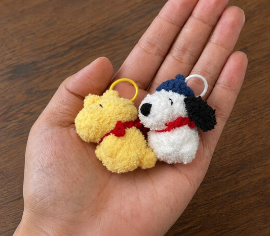 Mini Crochet Beagle and Yellow Bird Keychains | Handmade Dog Amigurumi Bag Charms, Best Friend Set, Cute Cartoon Animal Plushies