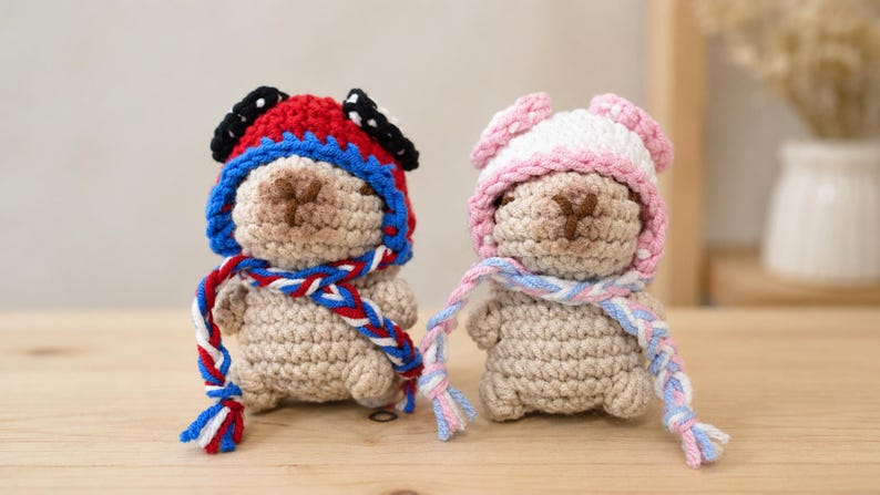 Crochet Capybara Keychain Spider Hat | Handmade Kawaii Capy Bag Charm, Funny Capybara Gift, Cute Animal Lover Keychain, Gift for Her