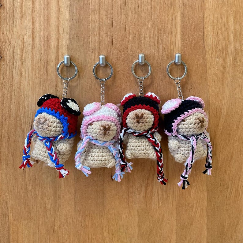 Crochet Capybara Keychain Spider Hat | Handmade Kawaii Capy Bag Charm, Funny Capybara Gift, Cute Animal Lover Keychain, Gift for Her