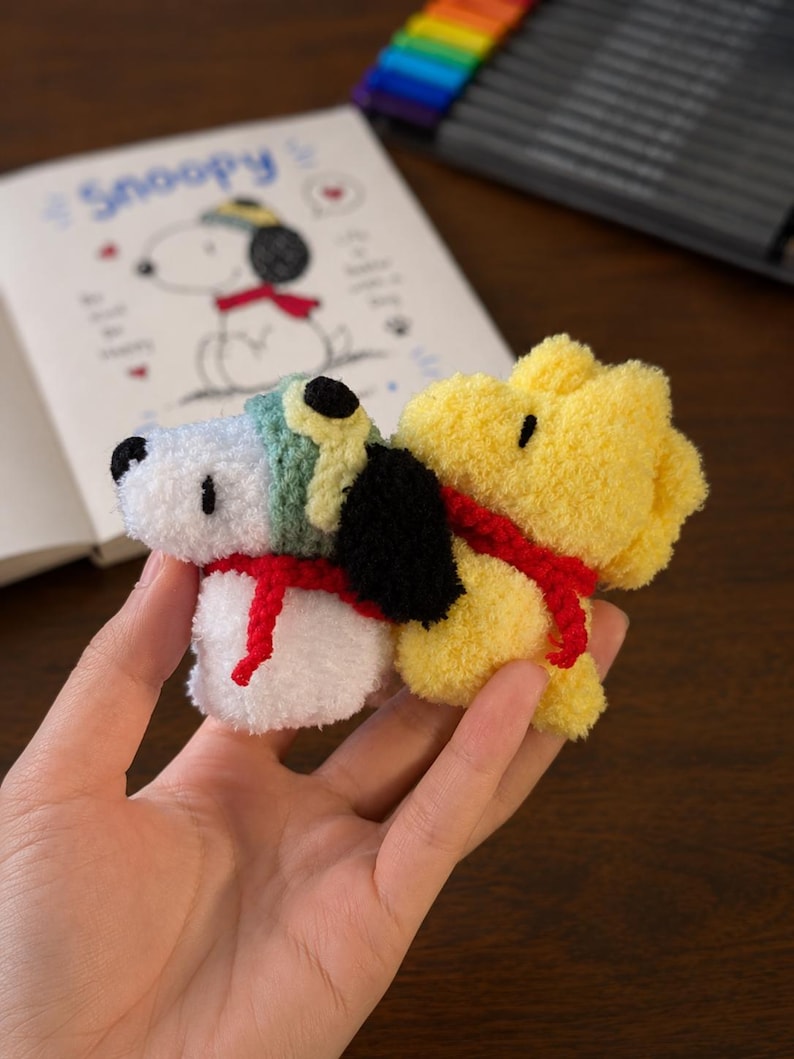 Mini Crochet Beagle and Yellow Bird Keychains | Handmade Dog Amigurumi Bag Charms, Best Friend Set, Cute Cartoon Animal Plushies