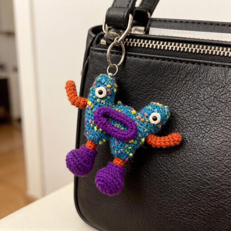 Hand Knit Initial M Sculpture Purse Trinket Zipper Embellishment Gradient Shade Yarn Statues Pal Tokens Christmas Holiday Goods