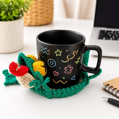 Crochet Lizard Coaster Mug Rug – Handmade Amigurumi Animal Cup Holder, Funny Green Reptile Coaster Desk Decor, Cute Handmade Drink Mat
