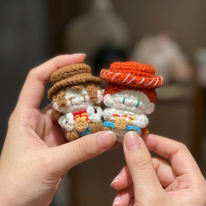 Crochet Cowboy & Cowgirl Couple Keychain Set | Amigurumi Mini Toy Movie Characters Doll, Couple Gift, Cartoon Gift