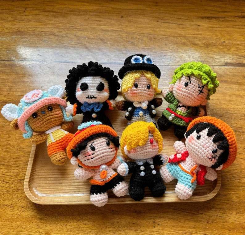 Crochet Anime Pirate Boy Car Hanging, Handmade Amigurumi Rearview Mirror Charm, Cute Crochet Doll Ornament, Pirate Adventure Characters