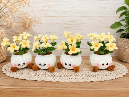 Handmade Crochet Daisy Flower Pot | Cute Smiling Plant Decor | Kawaii Desk Decor Gift for Mom, Girlfriend & Best Friend