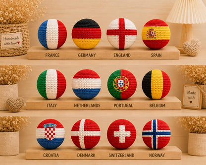 Handmade Crochet Country Flag Ball | Mini Soccer Hacky Sack | Cute World Cup Gift | Hand Knit Desk Decor | Travel Souvenir Crochet Ball