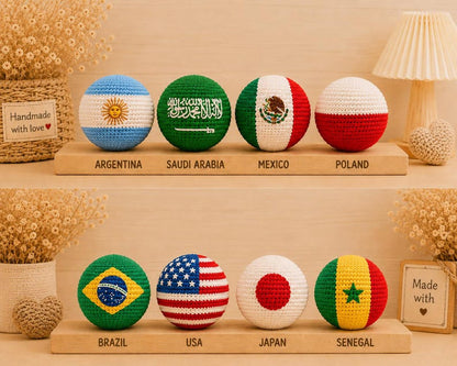 Handmade Crochet Country Flag Ball | Mini Soccer Hacky Sack | Cute World Cup Gift | Hand Knit Desk Decor | Travel Souvenir Crochet Ball