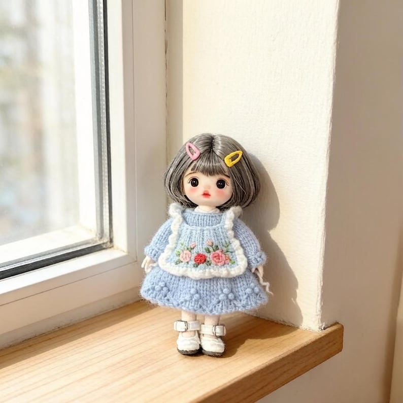 Hand Knit Young Girl Sculpture Desktop Embellishment Hobbyist Keepsakes Juvenile Tokens Gathering Favors Christmas Holiday Goods
