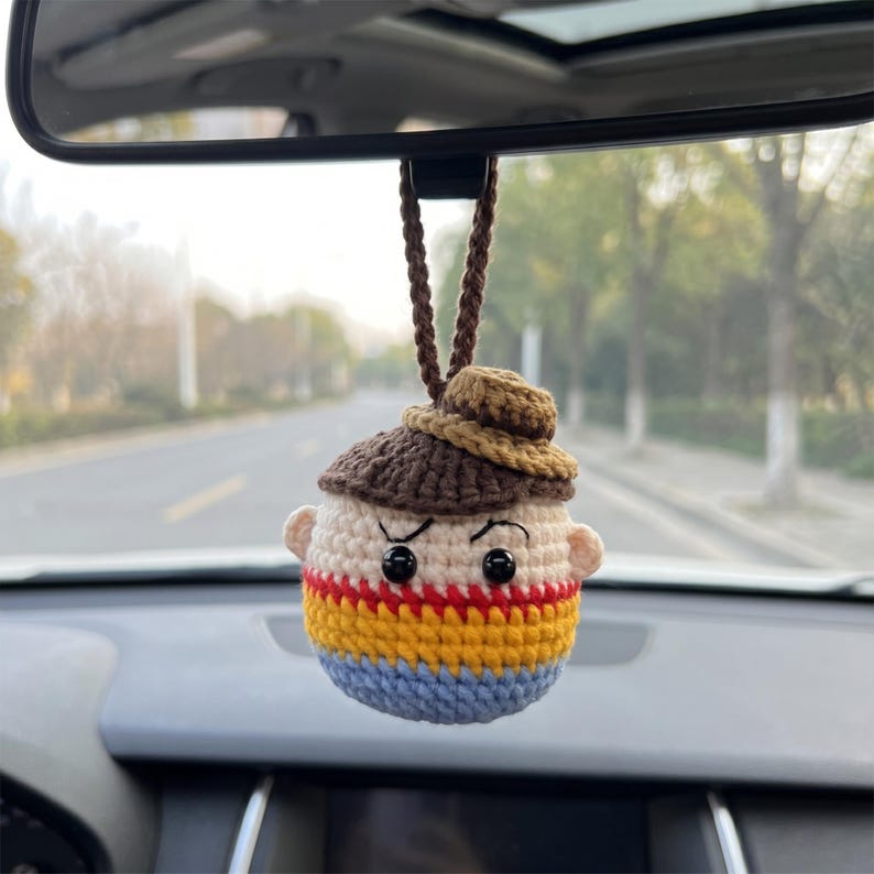 Space Ranger & Cowboy Crochet Car Hanging | Cartoon Amigurumi Charm | Rearview Mirror Charm, Toy Movie Inspired Gift