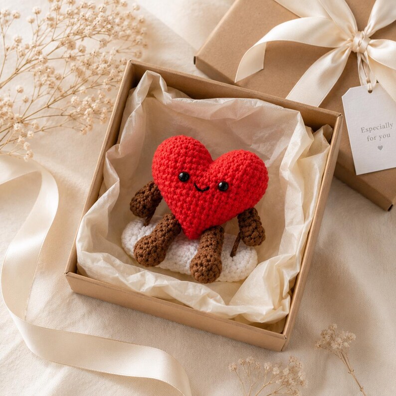 Crochet Heart Car Hanging, Handmade Amigurumi Heart Plush, Rear View Mirror Ornament, Cute Heart Decor, Romantic Gift for Her