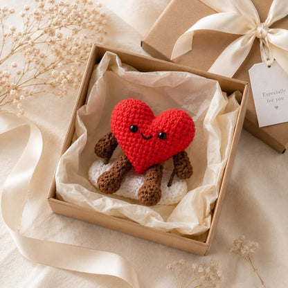 Crochet Heart Car Hanging, Handmade Amigurumi Heart Plush, Rear View Mirror Ornament, Cute Heart Decor, Romantic Gift for Her