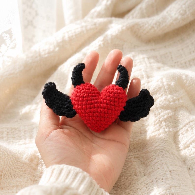 Crochet Heart Car Hanging, Handmade Amigurumi Heart Plush, Cute Rear View Mirror Charm, Kawaii Heart Decor, Birthday Gift for Her