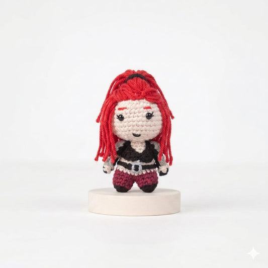Mini Katarina Amigurumi Plush, League of Legends Crochet Doll, Chibi Figure (6-8 cm)