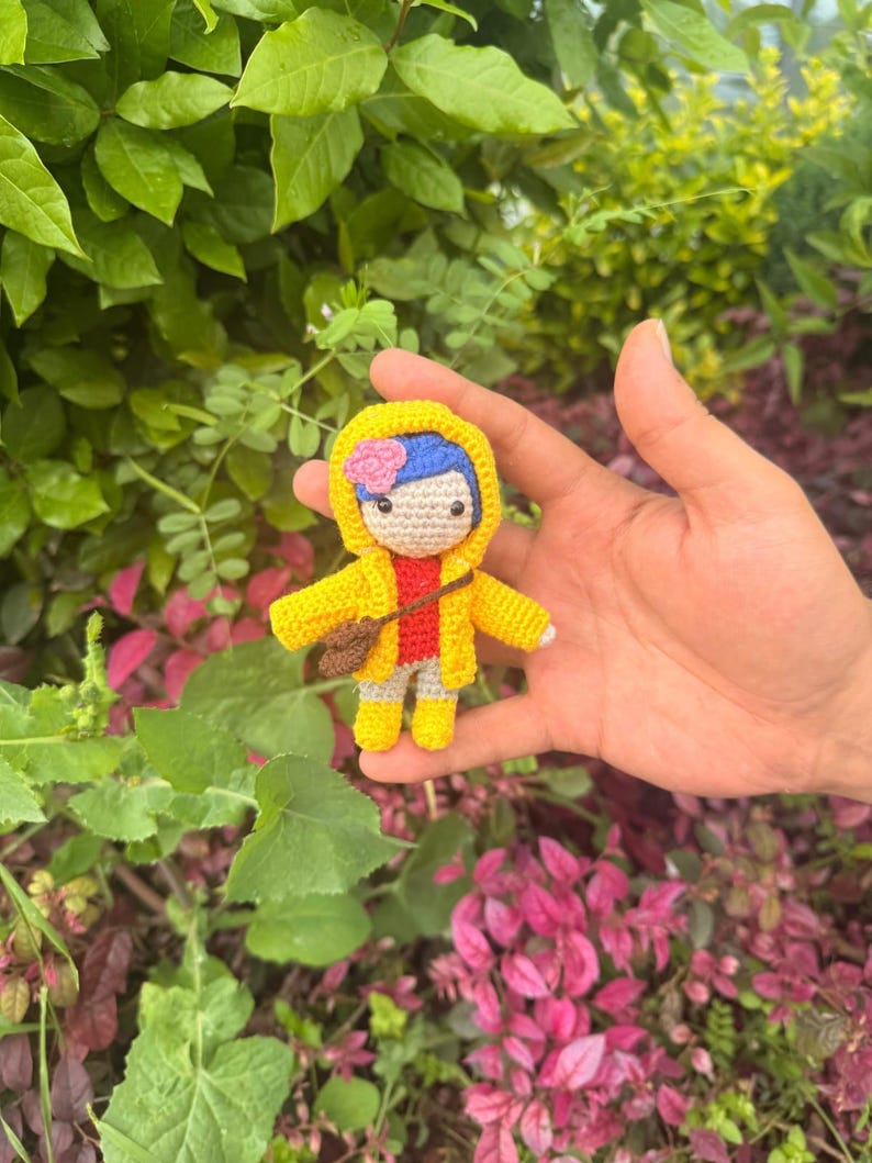 Coraline Yellow Raincoat Amigurumi Plush, Car Charm Accessory, Caroline Keychain
