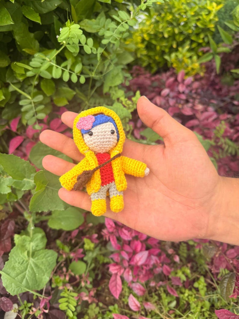 Coraline Yellow Raincoat Amigurumi Plush, Car Charm Accessory, Caroline Keychain