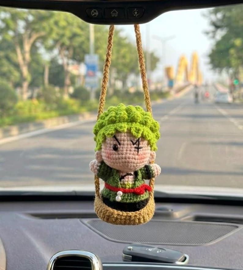 Crochet Anime Pirate Boy Car Hanging, Handmade Amigurumi Rearview Mirror Charm, Cute Crochet Doll Ornament, Pirate Adventure Characters