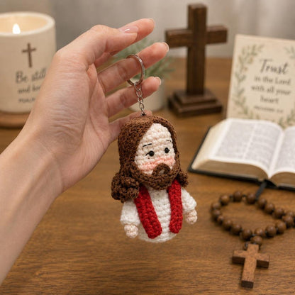 Crochet Jesus Car Hanging, Christian Rearview Mirror Hanging, Handmade Faith Gift, Jesus Amigurumi, Religious Gift, Church Friend Gift