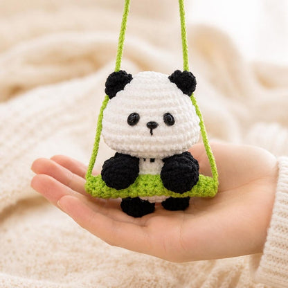 Handmade Crochet Panda Car Hanging Charm, Rearview Mirror Ornament, Cute Car Accessory, Small Gift for Her, Amigurumi Car Decor