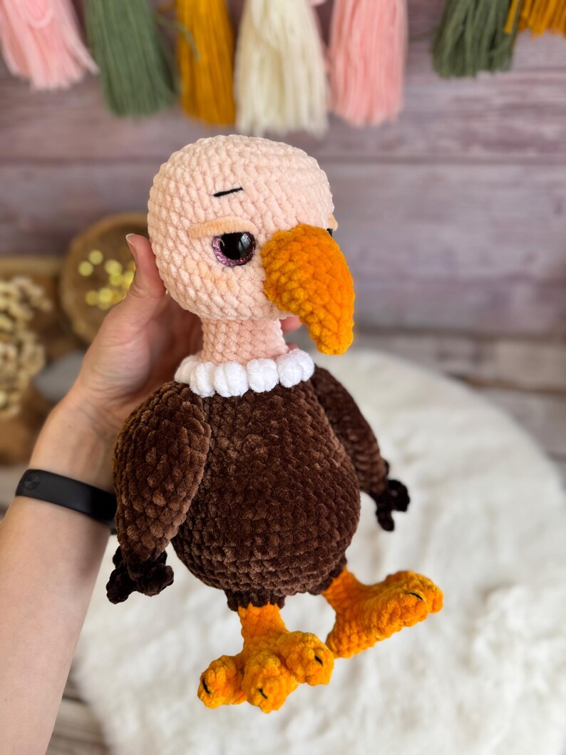 Crochet Vulture Plush, Amigurumi Vulture, Gothic Bird Decor, Funny Scavenger Bird, Wildlife Gift, Bird Lover Gift