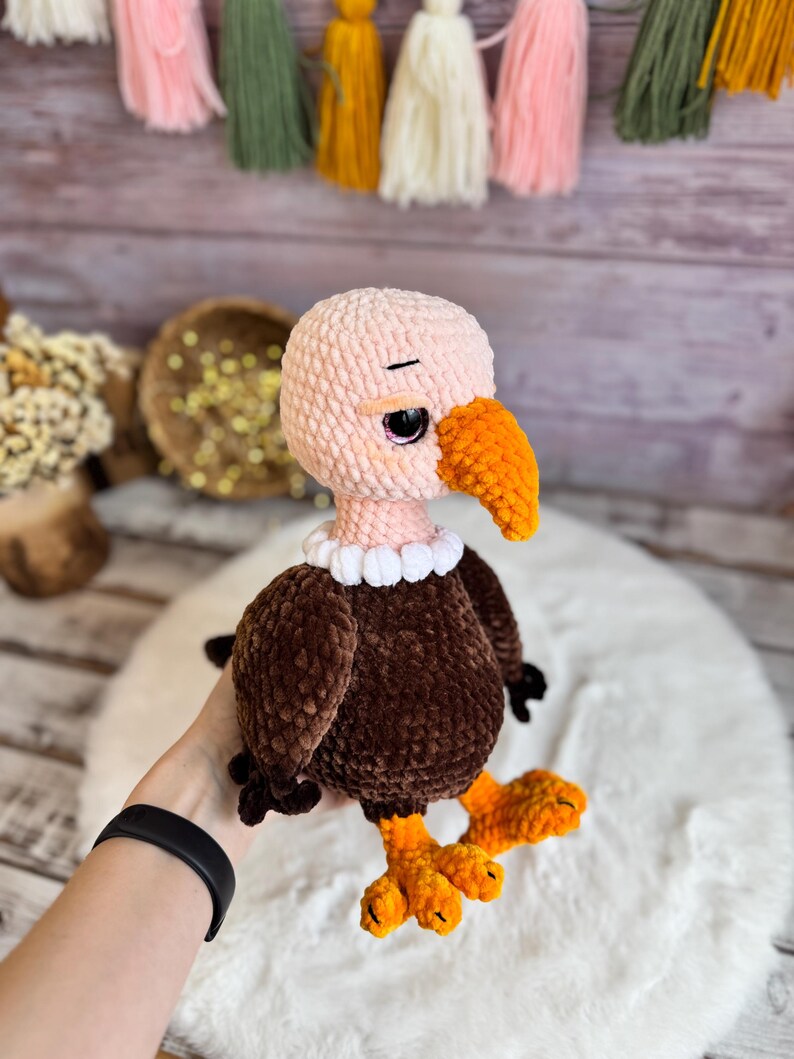 Crochet Vulture Plush, Amigurumi Vulture, Gothic Bird Decor, Funny Scavenger Bird, Wildlife Gift, Bird Lover Gift