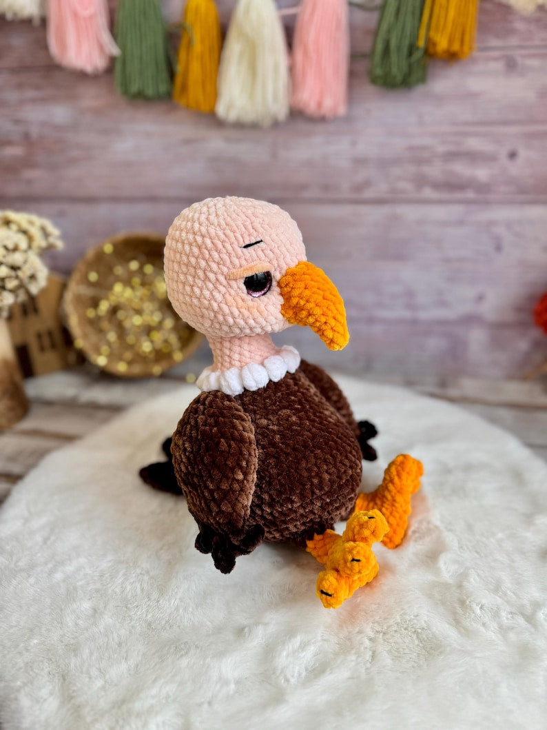Crochet Vulture Plush, Amigurumi Vulture, Gothic Bird Decor, Funny Scavenger Bird, Wildlife Gift, Bird Lover Gift
