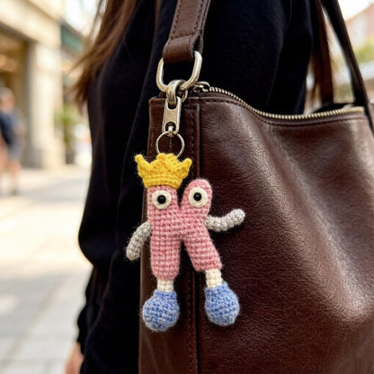 Artisan wool knit letter K charm figurine, keyring trinket, sack adornment, paired monogram key dangling piece, Yuletide tote embellishment