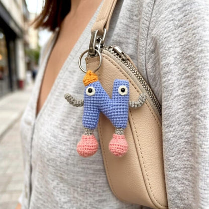 Artisan woven capital N charm, key suspend trinket, rucksack ornamental accents, personalized initial adornment, Yuletide pack embellishment