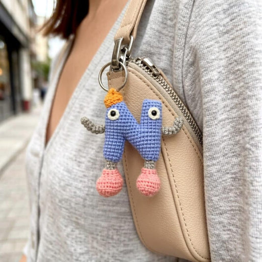 Artisan woven capital N charm, key suspend trinket, rucksack ornamental accents, personalized initial adornment, Yuletide pack embellishment