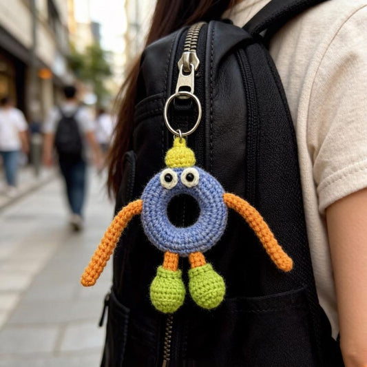 Artisan wool knit letter O charm figurine, keyring trinket, sack adornment, paired monogram key dangling piece, Yuletide tote embellishment