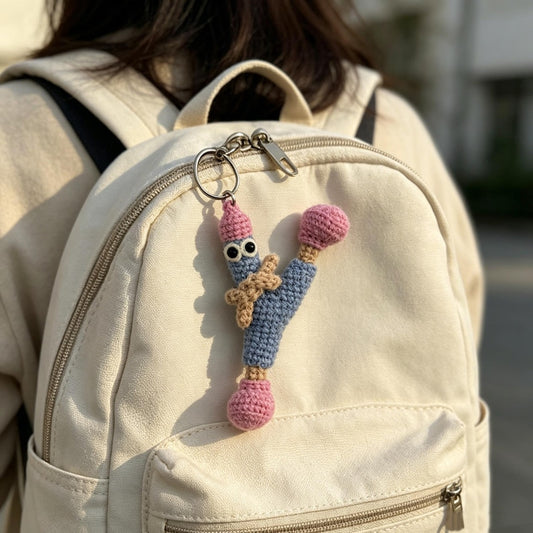 Artisan wool knit letter Y charm, keyring dangling trinket, imaginative sack adornment, personalized initial ornament, Yuletide carry decor