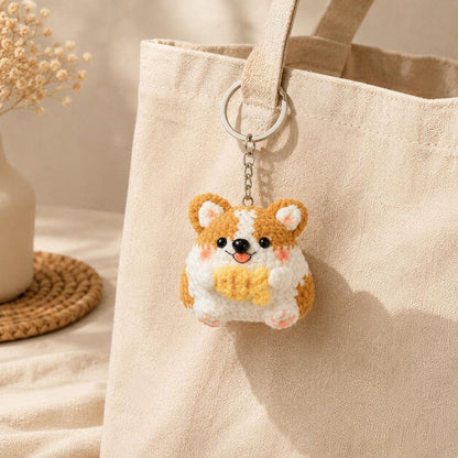 Crochet Corgi Keychain | Handmade Dog Bag Charm, Cute Fish Plush Keyring, Kawaii Gift for Dog Lover