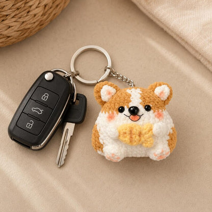 Crochet Corgi Keychain | Handmade Dog Bag Charm, Cute Fish Plush Keyring, Kawaii Gift for Dog Lover