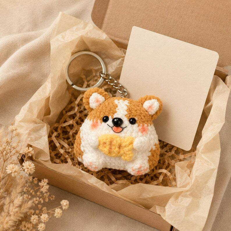 Crochet Corgi Keychain | Handmade Dog Bag Charm, Cute Fish Plush Keyring, Kawaii Gift for Dog Lover