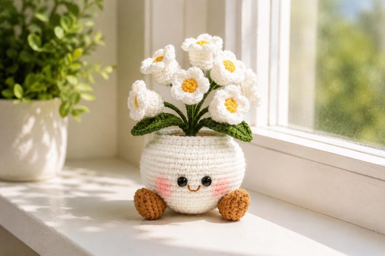 Crochet Flower Pot Handmade – Forget-Me-Not Amigurumi Decor, Cute Cozy Gift for Best Friend or Mom